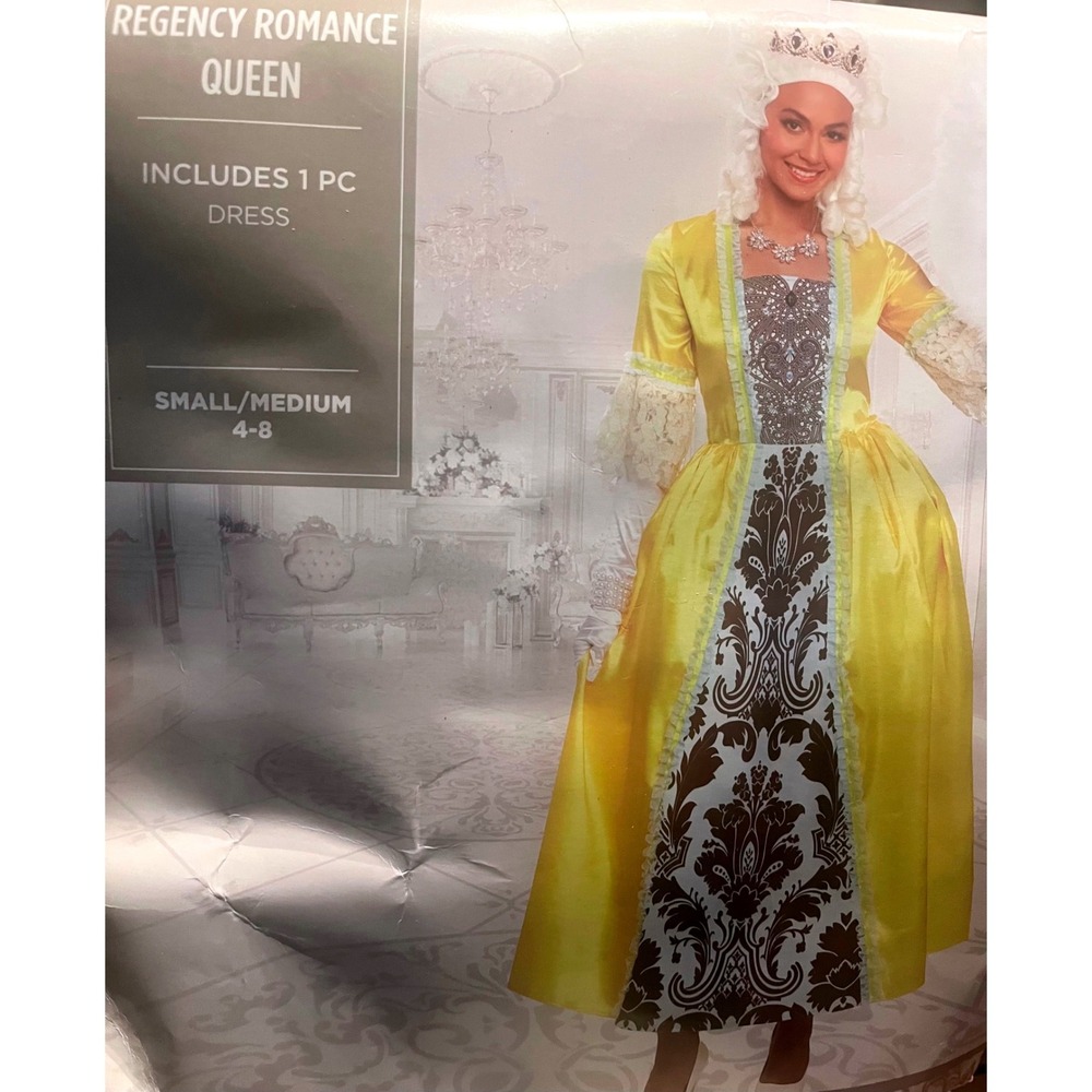 Modern Hero Yellow Queen Costume S/M 4-8 Rococo Victorian Regency Halloween NWT